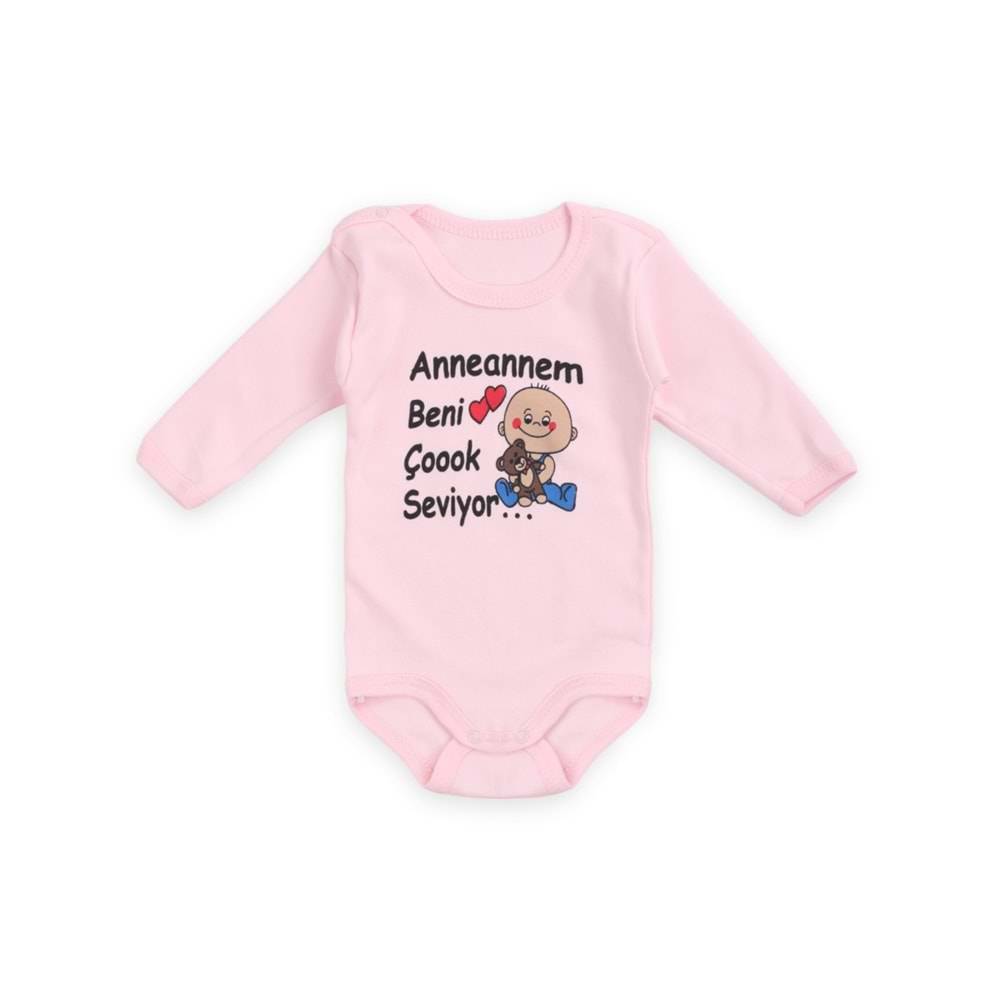 Minisoft 4149 0/4 YAŞ Anneannem Baskılı Uzunkol Çıtçıtlı Bebe Zıbın