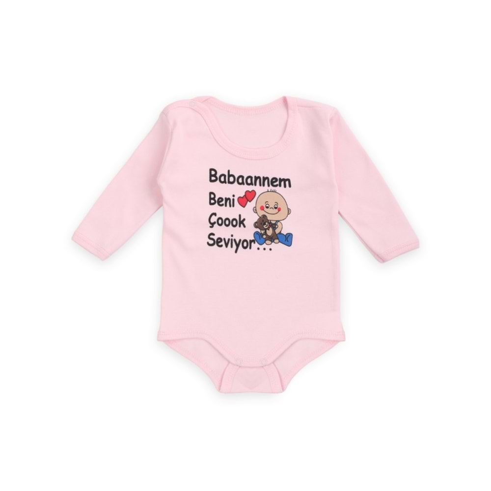 Minisoft 4153 0/4 YAŞ Babaannem Baskılı Uzunkol Çıtçıtlı Bebe Zıbın