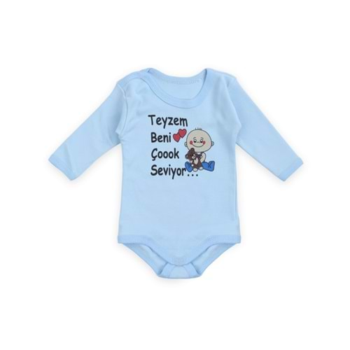 Minisoft 4155 0/4 YAŞ Teyzem Baskılı Uzunkol Çıtçıtlı Bebe Zıbın